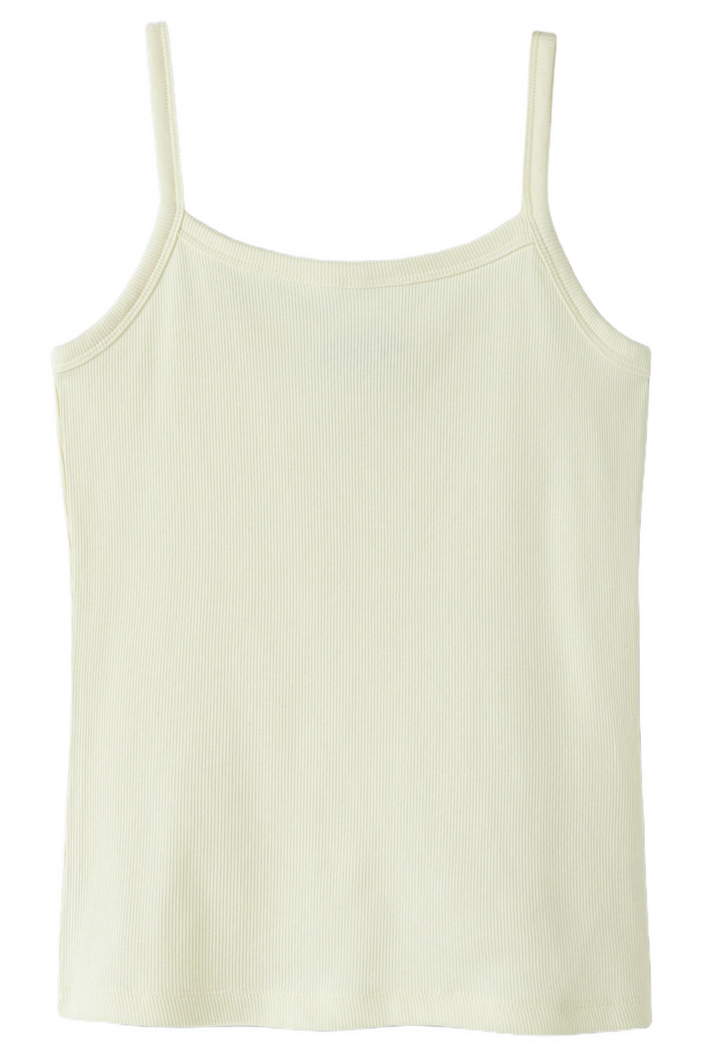 Lichtgele meisjes LMTD singlet gebreid van stretchkatoen met effen, spaghettibandjes en ronde hals