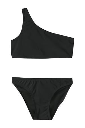 one shoulder crop bikini zwart