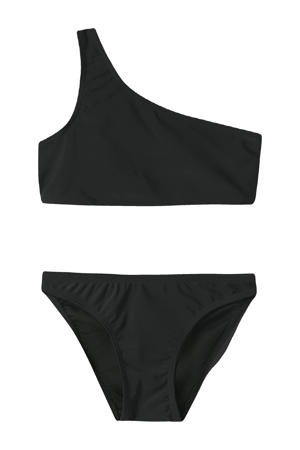 one shoulder crop bikini zwart