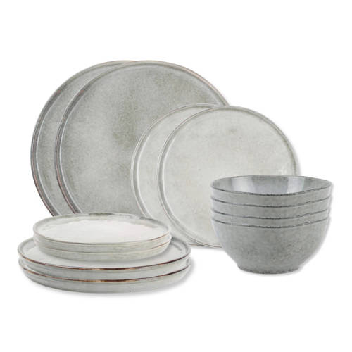 Wehkamp Salt & Pepper Salt & Pepper Serviesset Artisan Green 12-delig / 4 personen - 4 dinerborden, 4 ontbijtborden en 4 kommen aanbieding