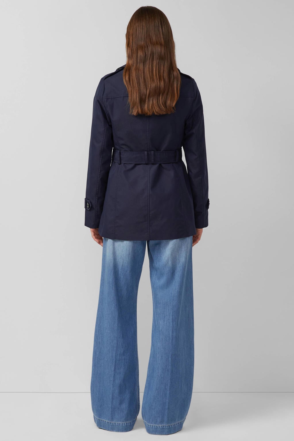 Marineblauw dames s.Oliver trenchcoat blauw van katoen met effen, lange mouwen, reverskraag en ceintuur