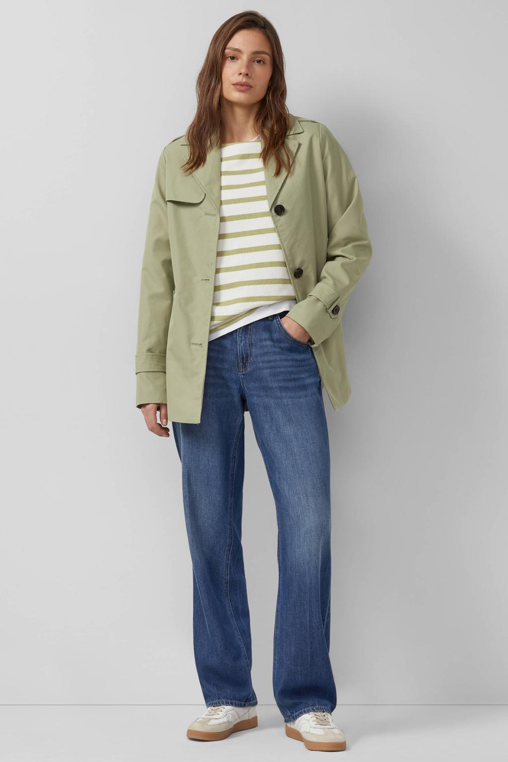 Groene dames s.Oliver trenchcoat van katoen met effen, lange mouwen, reverskraag en ceintuur