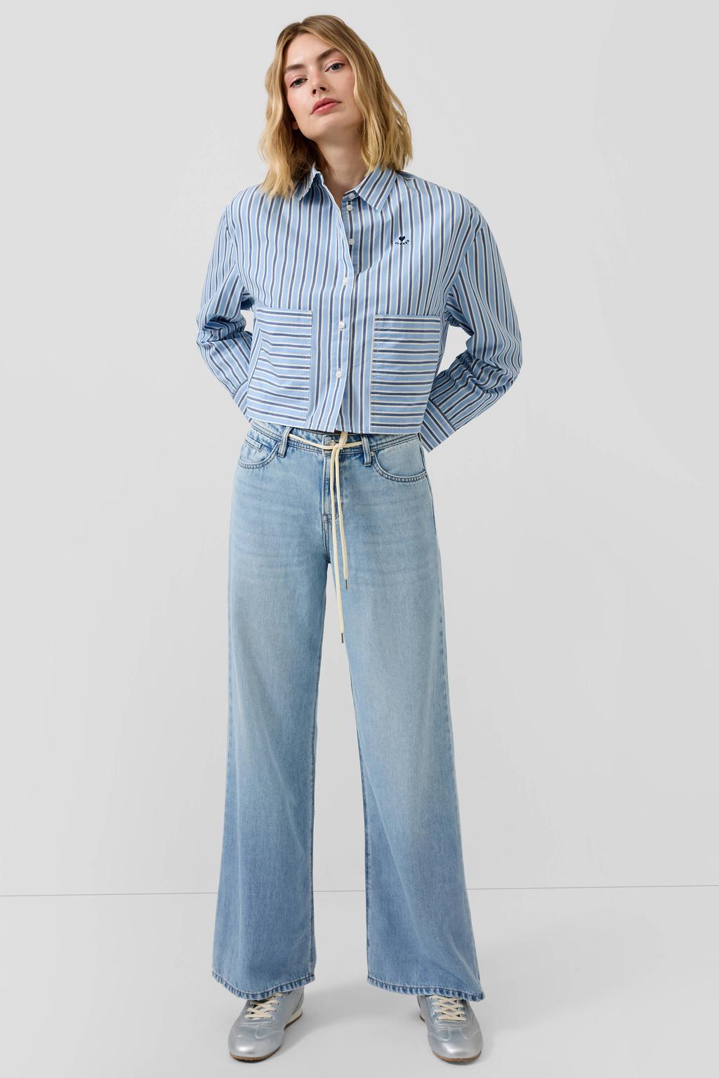 Light blue denim dames s.Oliver high waist wide leg jeans van denim met rits- en knoopsluiting en effen