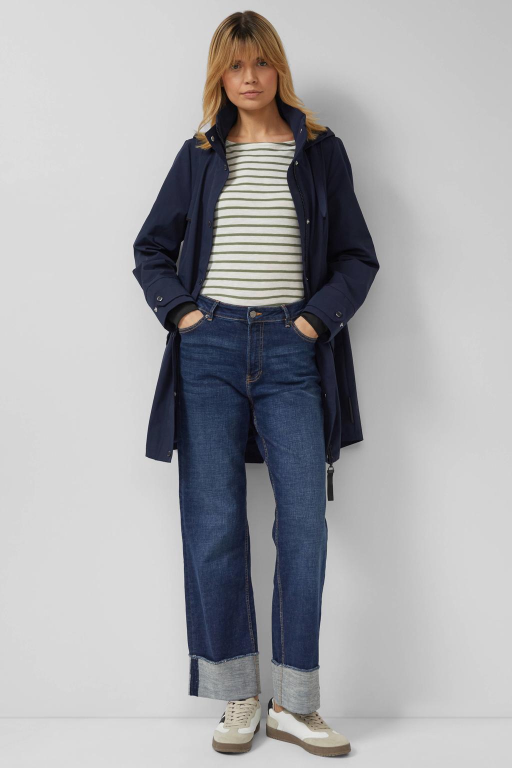 Marineblauw dames s.Oliver zomerjas blauw van polyester met effen, lange mouwen, capuchon en rits- en drukknoopsluiting