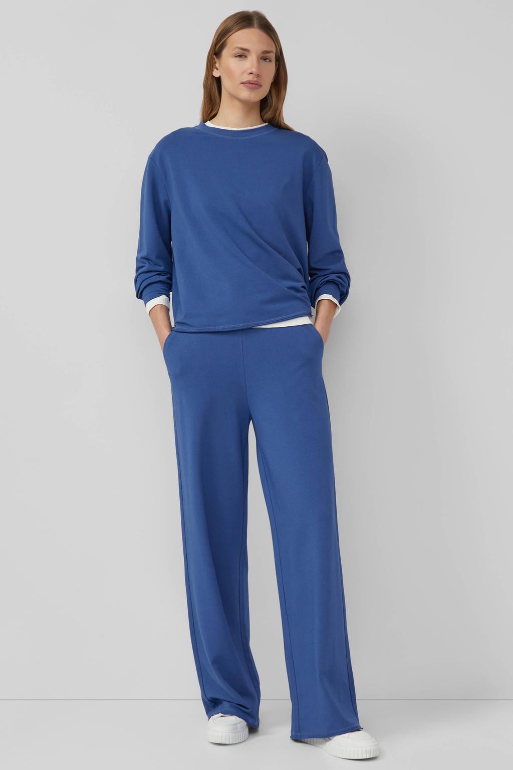 Blauwe dames s.Oliver regular high waist casual broek van modal met elastische tailleband en effen