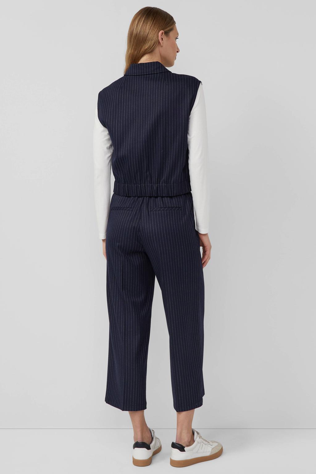 Marineblauw dames s.Oliver gilet blauw van polyester met krijtstreepprint, klassieke kraag en knoopsluiting