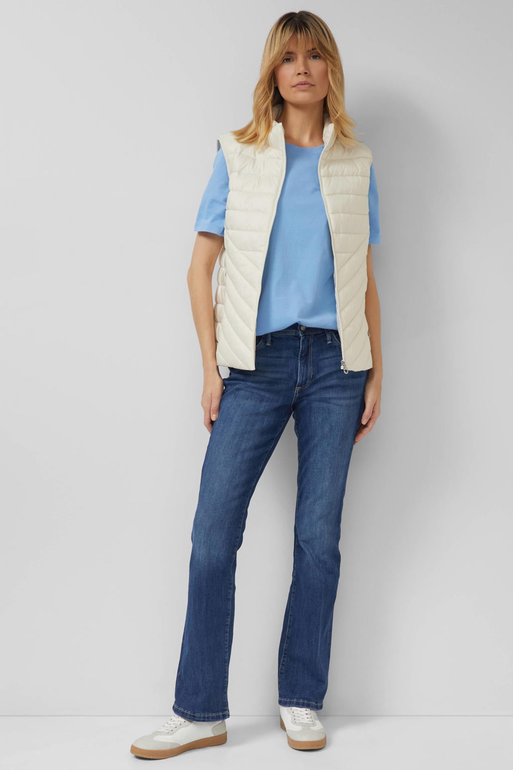 Lichtblauwe dames s.Oliver T-shirt van katoen met printopdruk, korte mouwen en ronde hals