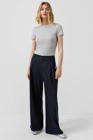 regular high waist casual broek met krijtstreep marineblauw