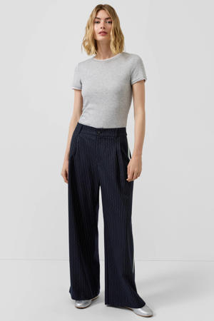 regular high waist casual broek met krijtstreep marineblauw