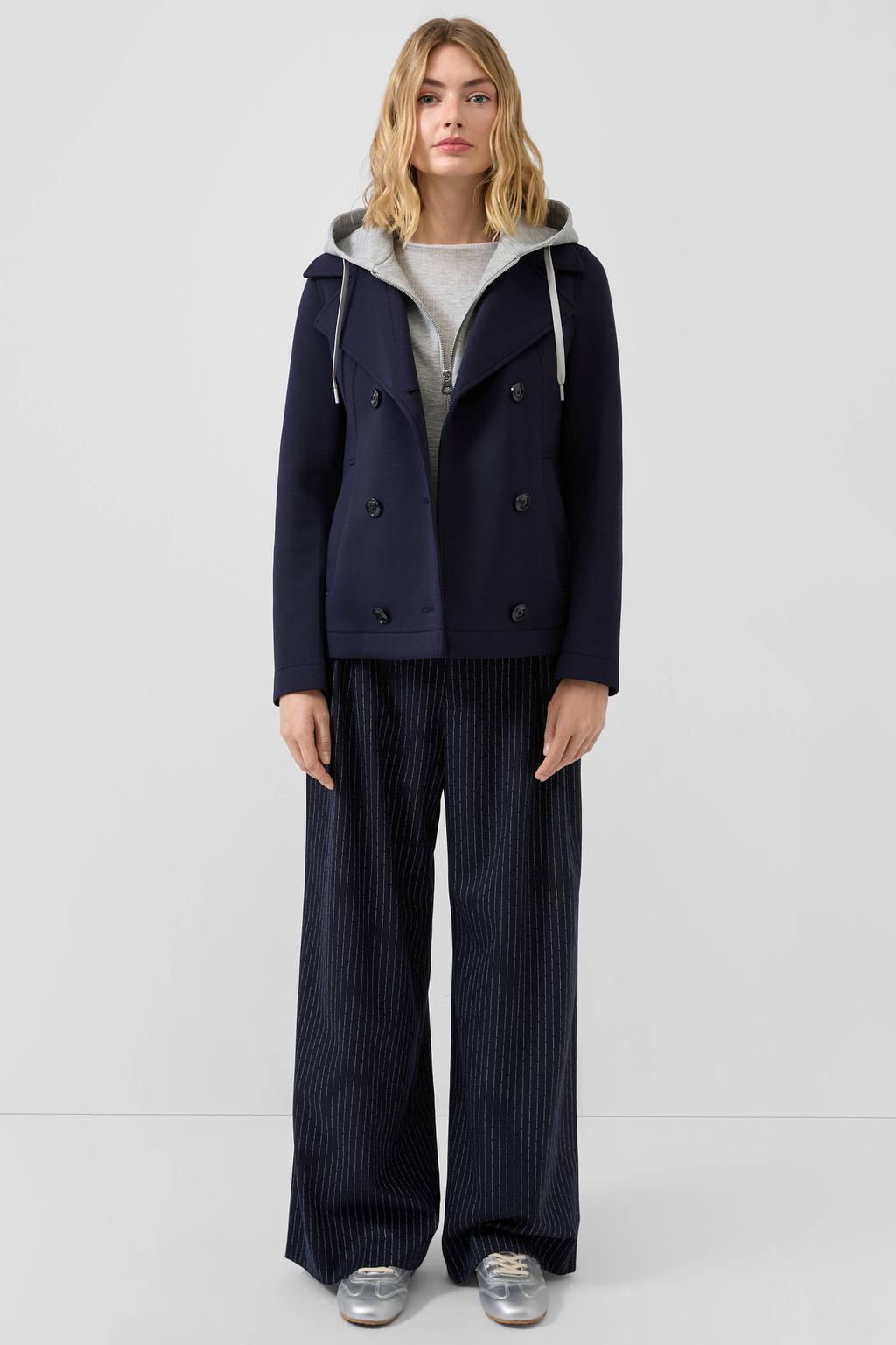 Marineblauw dames s.Oliver regular high waist casual broek blauw van polyester met rits- en knoopsluiting en krijtstreepprint