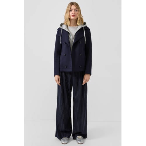 s.Oliver regular high waist casual broek met krijtstreep marineblauw afbeelding