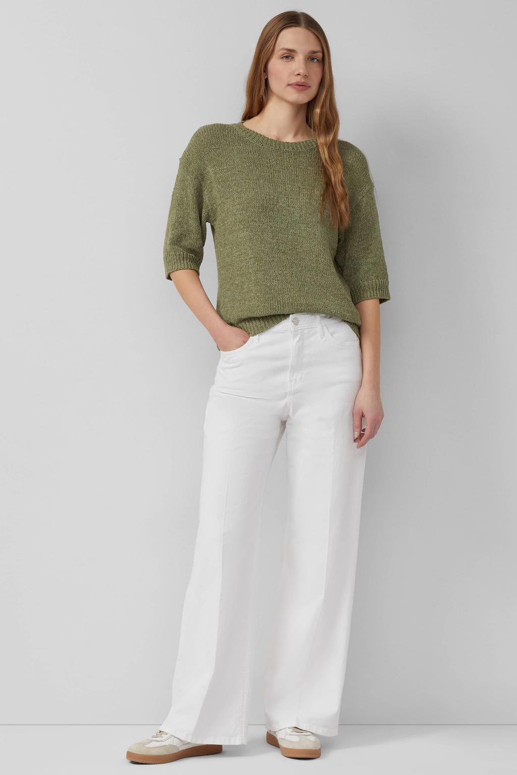 Witte dames s.Oliver high waist wide leg jeans van katoen met rits- en knoopsluiting en effen