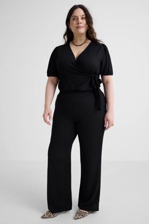 wide leg broek met textuur zwart