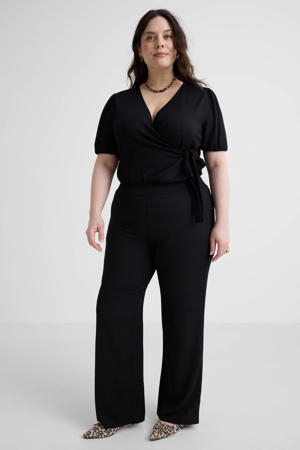 wide leg broek met textuur zwart