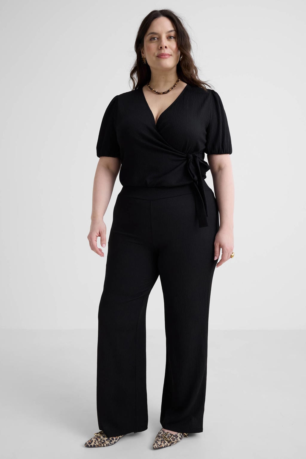 Zwarte dames GREAT LOOKS wide leg broek met high waist en effen