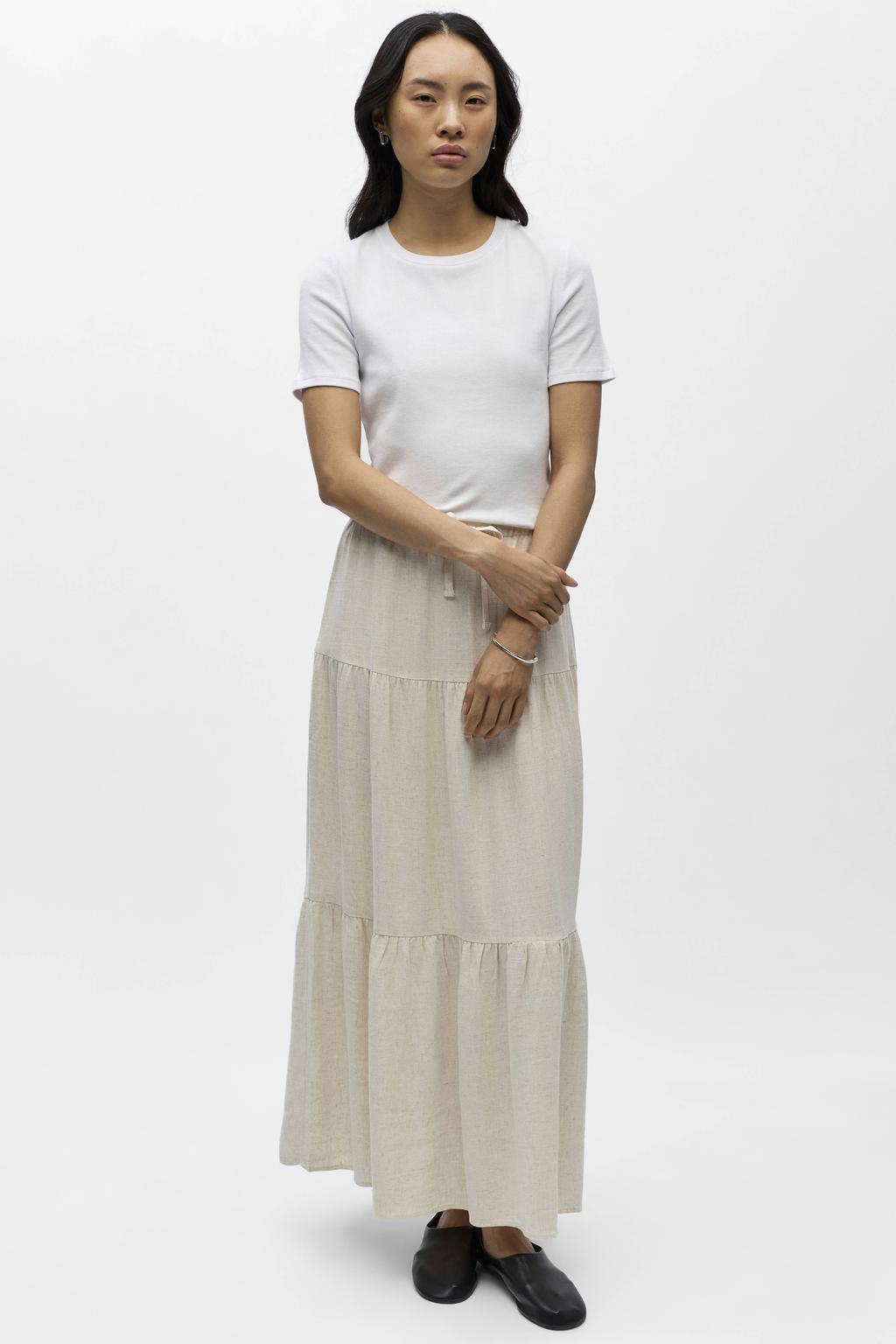 Zandkleurige dames OBJECT maxi rok gemaakt van viscose