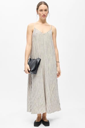 gestreepte maxi jurk zand