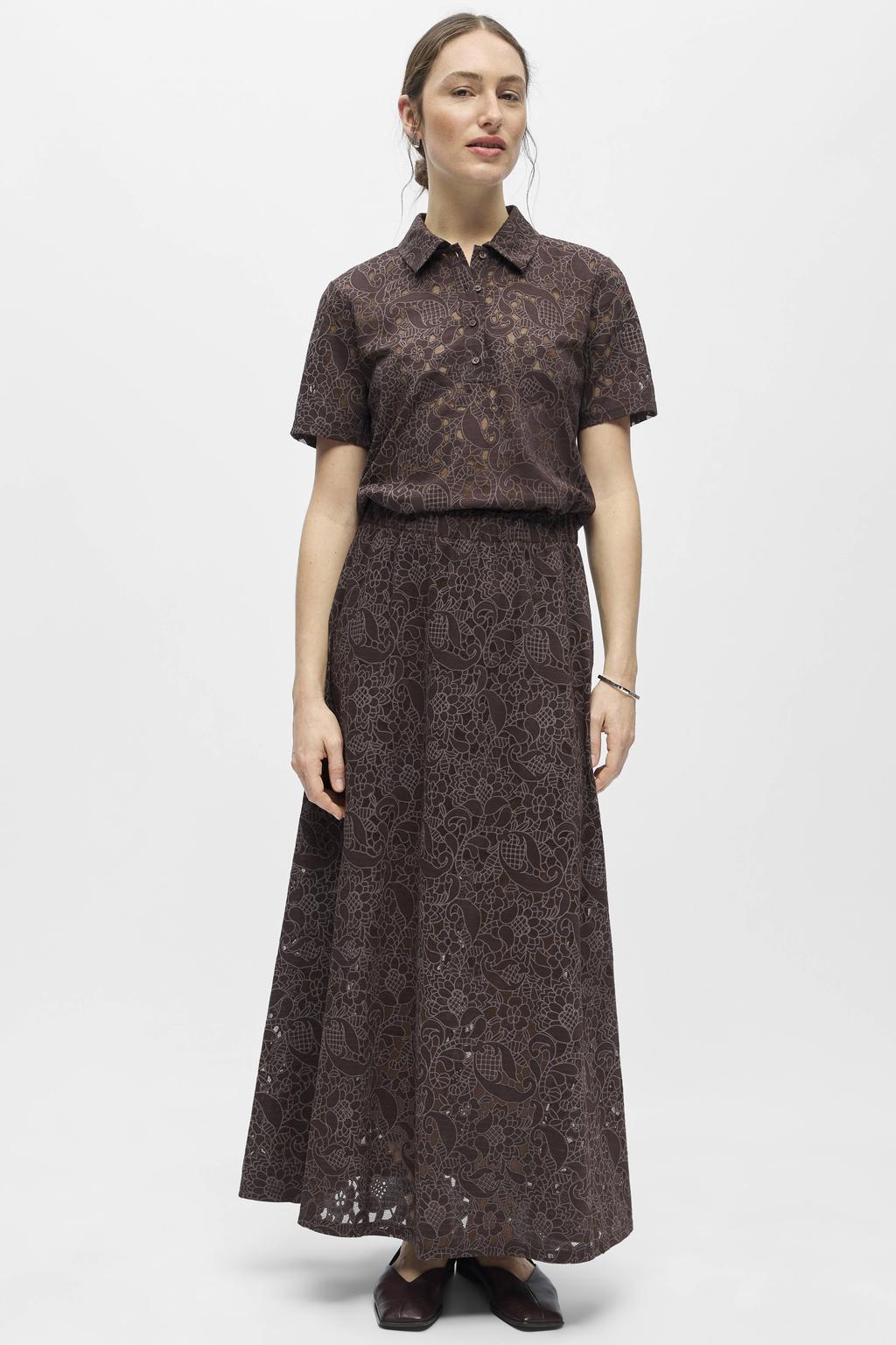 Donkerblauwe dames OBJECT maxi rok gemaakt van viscose en met elastische tailleband