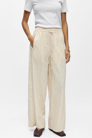 wide leg high waist casual broek met linnen zand