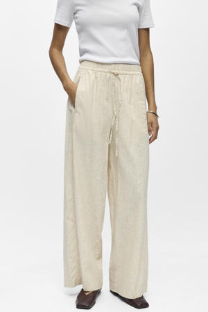 wide leg high waist casual broek met linnen zand
