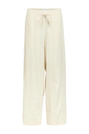 wide leg high waist casual broek met linnen zand