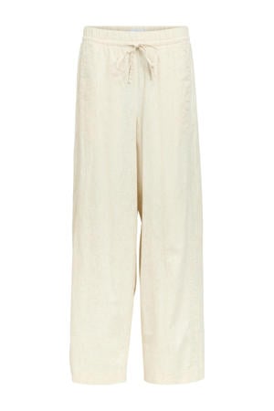 wide leg high waist casual broek met linnen zand