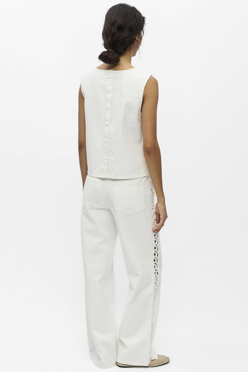 Witte dames OBJECT top van denim met effen en ronde hals