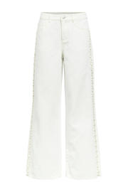 thumbnail: Witte dames OBJECT wide leg jeans van denim met rits- en knoopsluiting en effen