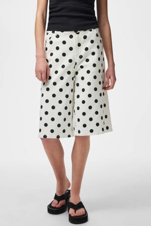 wide leg regular waist denim short met stippen