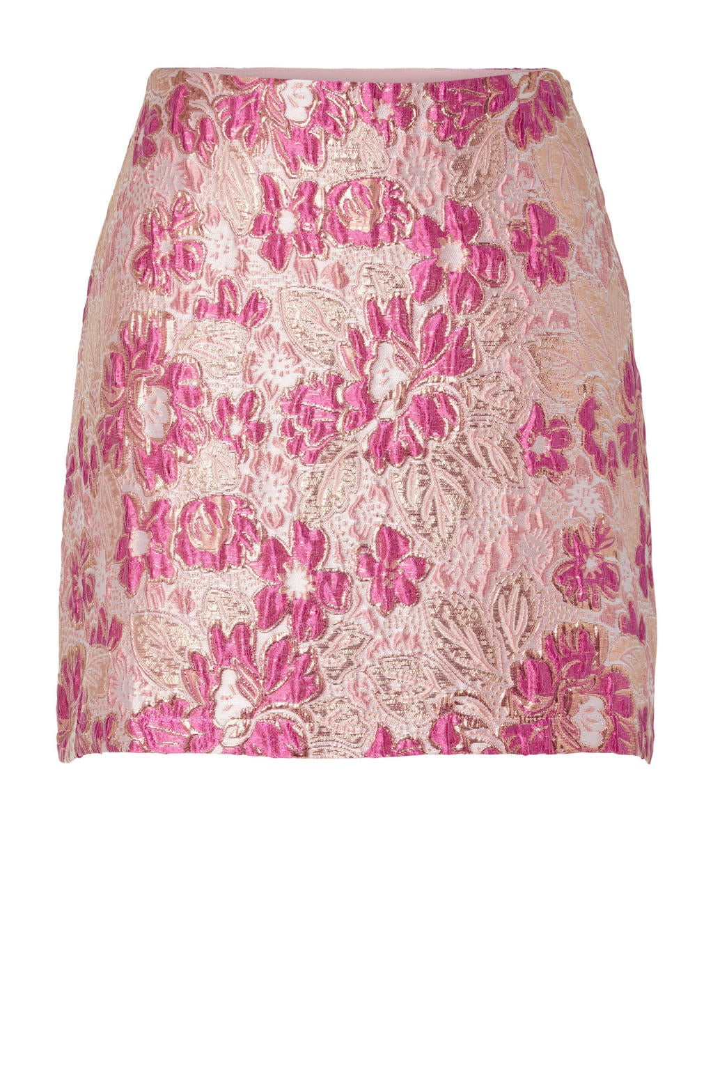 Roze dames PIECES gebloemde korte rok van polyester met regular waist en elastische tailleband