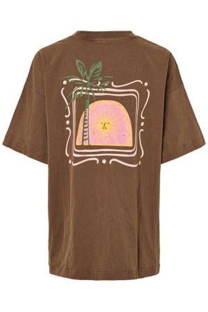 T-shirt met backprint bruin