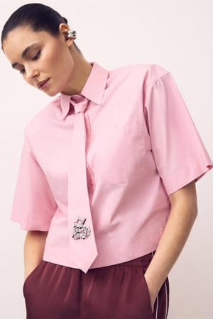 blouse met stropdas lichtroze