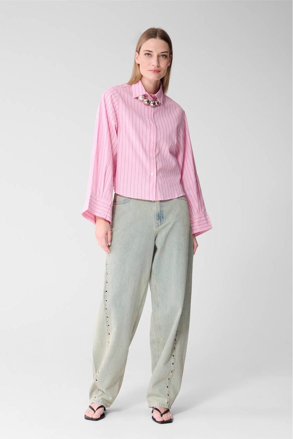 Light blue denim dames Shoeby high waist barrel jeans van denim met rits- en knoopsluiting