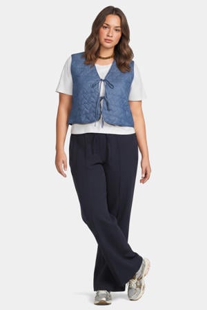 wide leg high waist casual broek donkerblauw