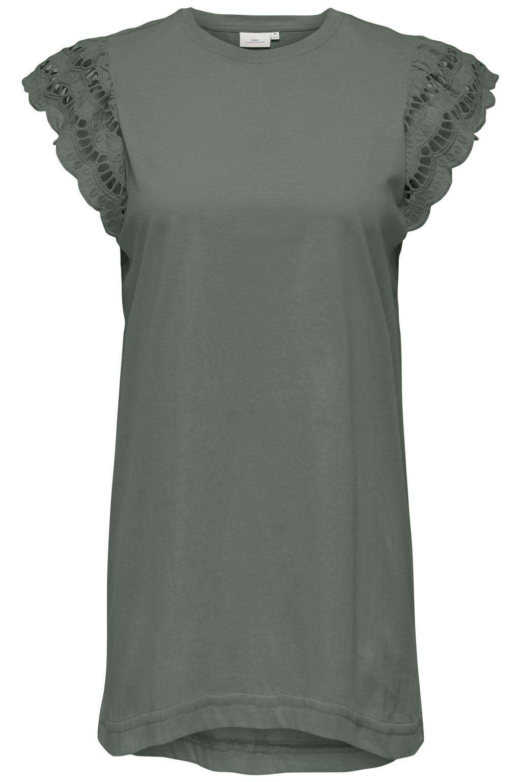 Donkergroene dames ONLY CARMAKOMA t-shirtjurk van katoen met effen, korte mouwen en ronde hals
