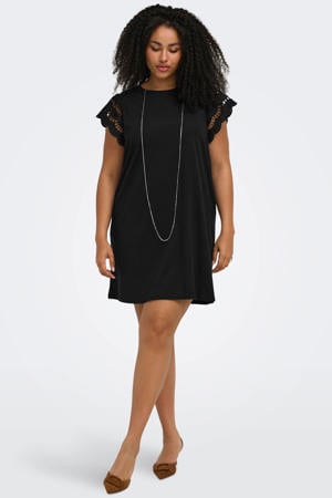 T-shirtjurk met broderie zwart