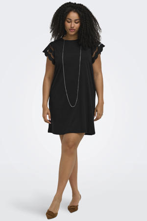 T-shirtjurk met broderie zwart