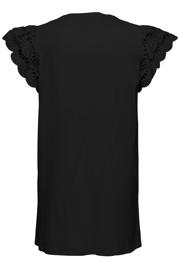 thumbnail: Zwarte dames ONLY CARMAKOMA T-shirtjurk van katoen met effen, korte mouwen, ronde hals en broderie