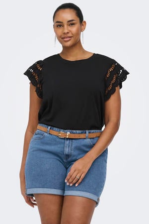 top zwart broderie