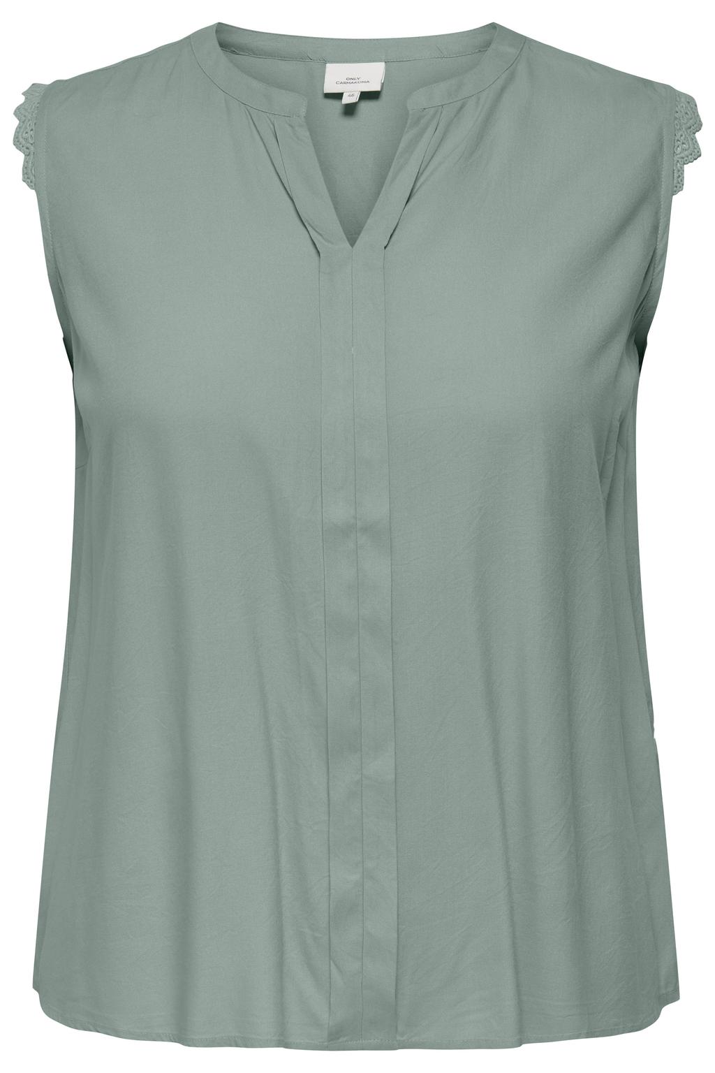 Groene dames ONLY CARMAKOMA mouwloze top van viscose met effen, V-hals en kant
