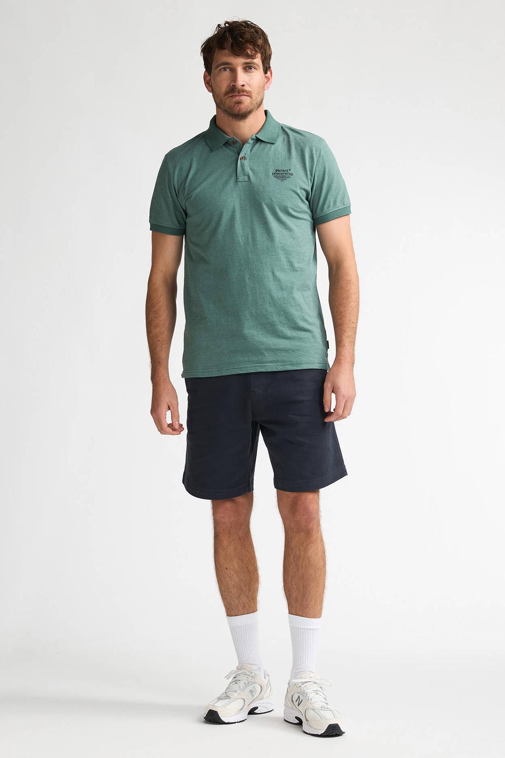 Groene heren Petrol Industries regular polo van katoen met melée print, korte mouwen en knoopsluiting