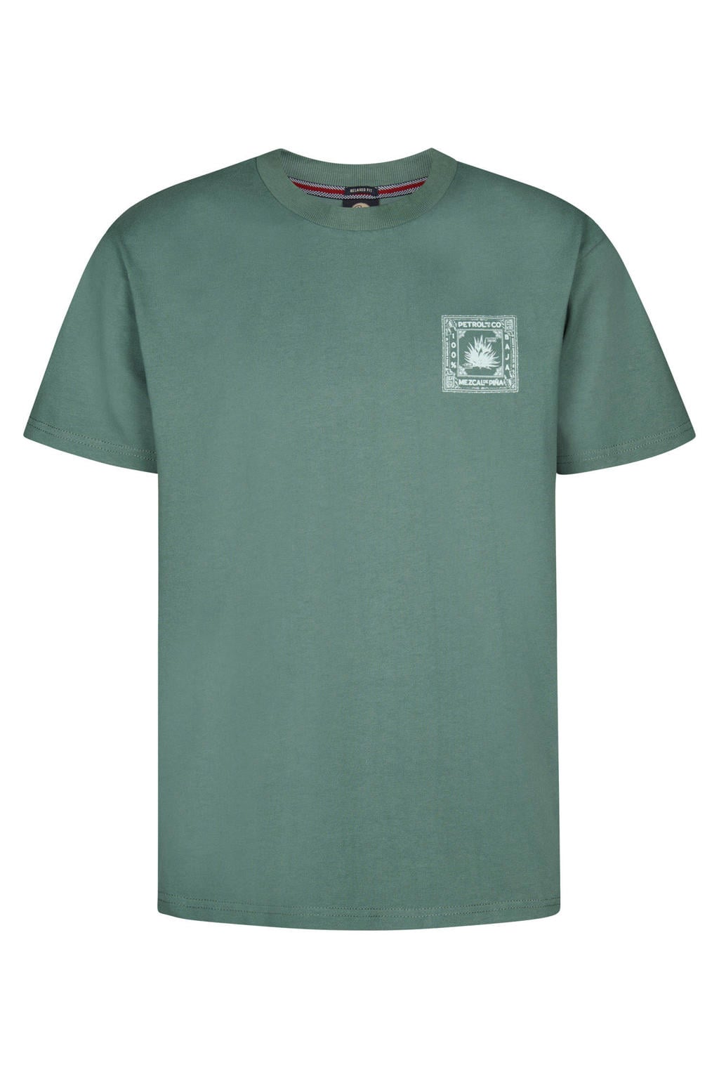 Groene heren Petrol Industries regular T-shirt van katoen met backprint, korte mouwen en ronde hals
