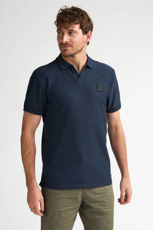 regular polo donkerblauw met textuur