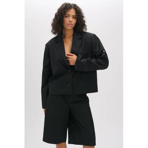 Refined Department cropped blazer met backprint zwart afbeelding