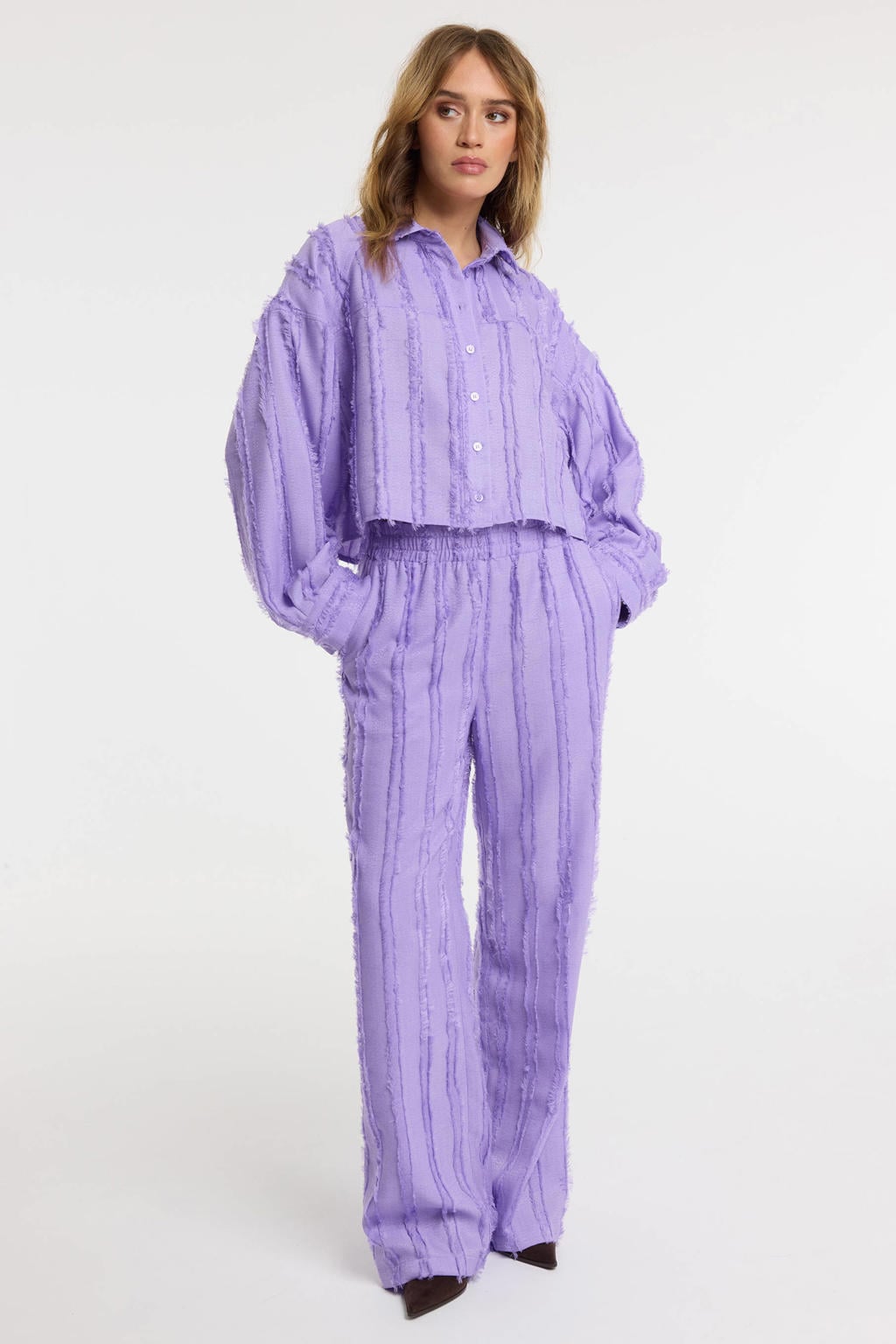 Paarse dames Refined Department wide leg regular waist broek met effen