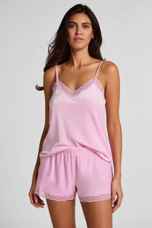 fluwelen pyjamashort roze