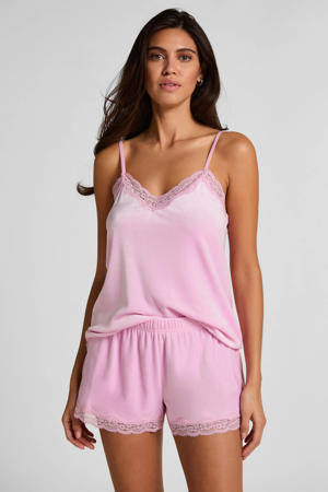 fluwelen pyjamashort roze