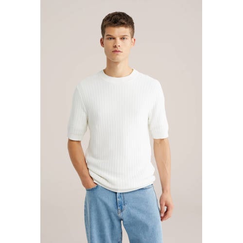 WE Fashion regular T-shirt fijn gebreid wit afbeelding
