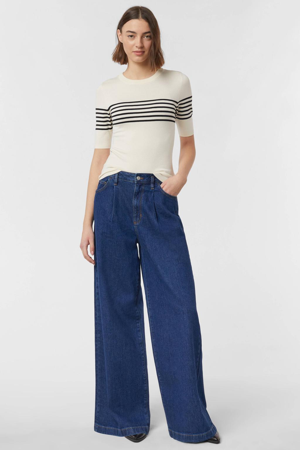 dames comma gestreepte top van viscose met driekwart mouwen en ronde hals