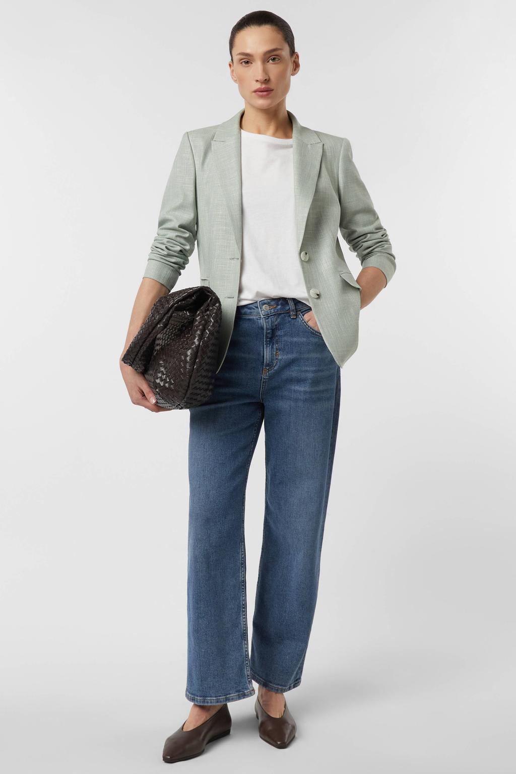 Grijsgroene dames comma regular blazer groen van viscose met melée print, lange mouwen, reverskraag en knoopsluiting